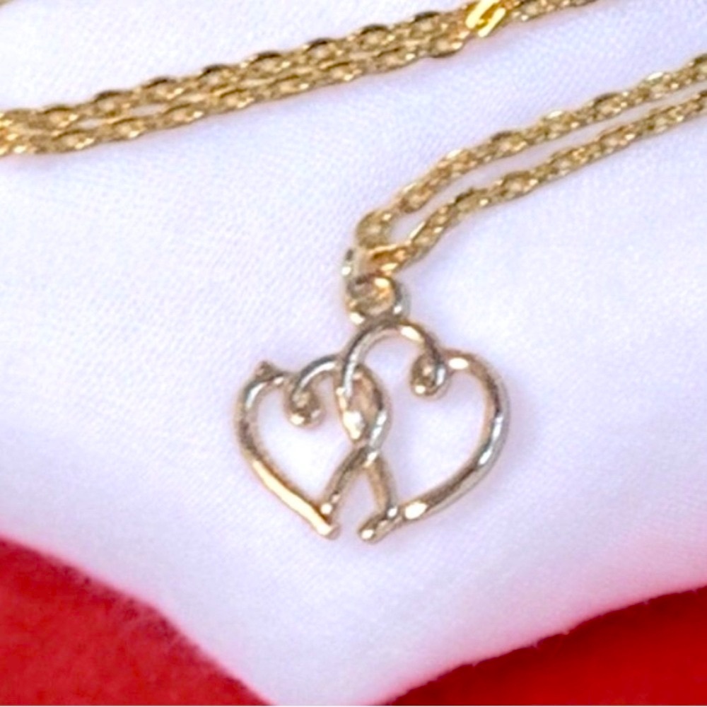 Intwined Hearts Handcrafted Gold Tone Necklace & Lobster Clasp Valentine
